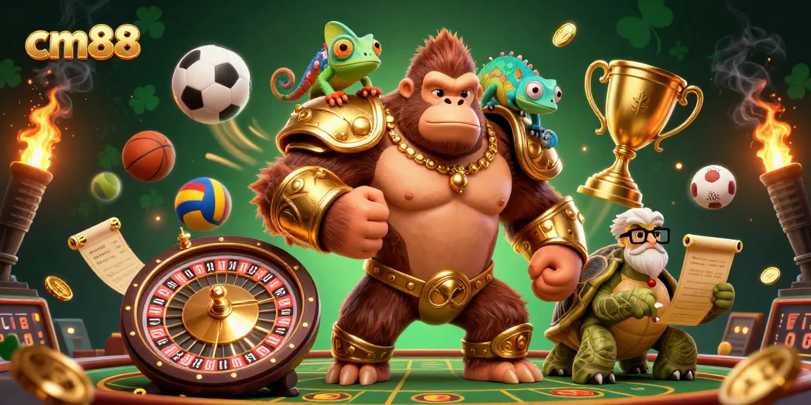 Experience exhilarating moments with cm88's vibrant 3D casino scene featuring dynamic gambling elements and lively characters.