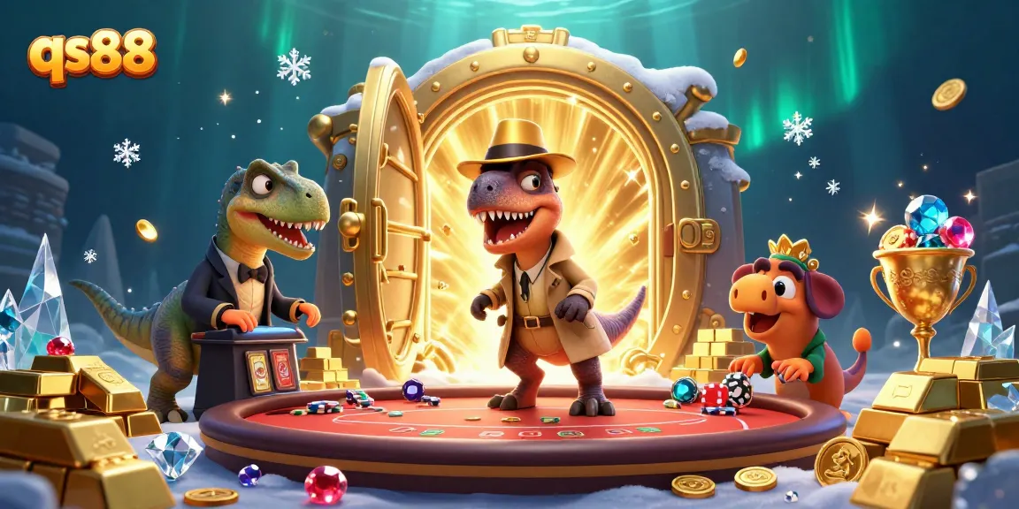 Join the thrilling action at qs88 with a velociraptor card counter and a stegosaurus pit boss in an exciting casino scene!