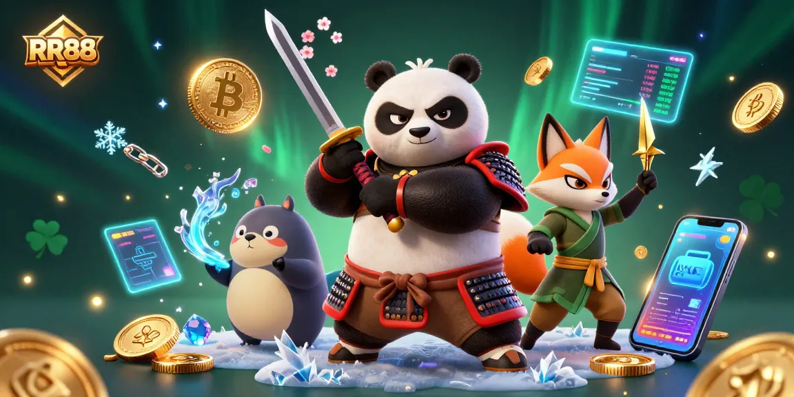 Experience thrilling gaming action with RR88's vibrant 3D casino scene showcasing samurai panda and ninja fox.