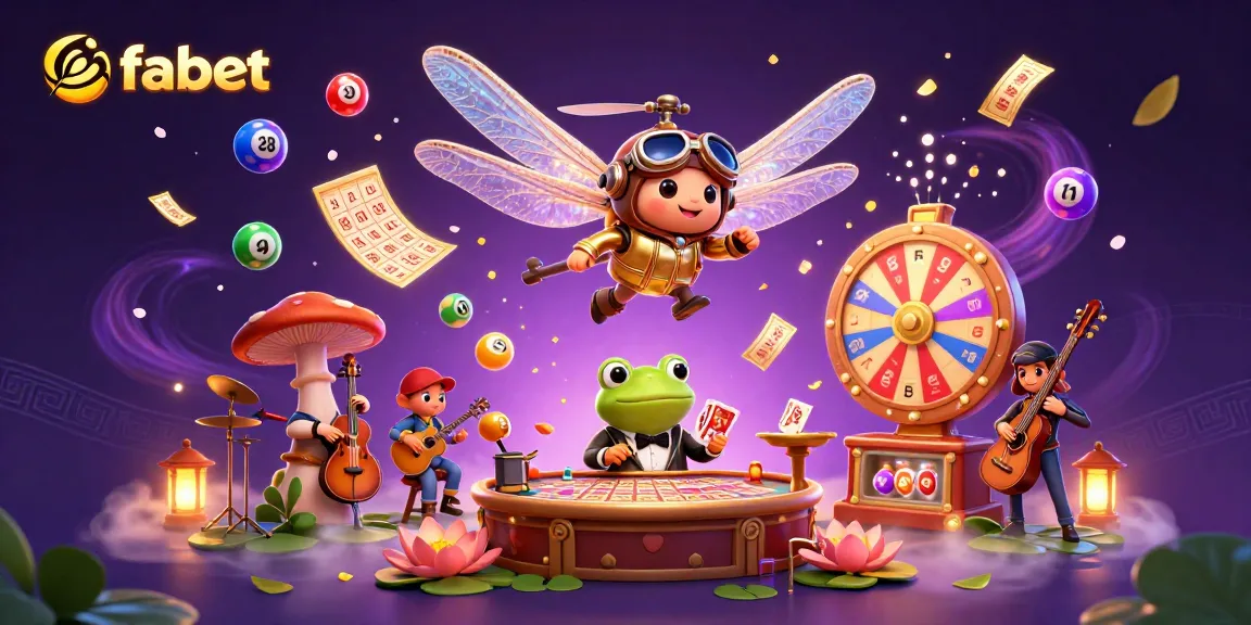 Engage with fabet's dynamic casino scene featuring a dragonfly pilot and lively gaming elements.