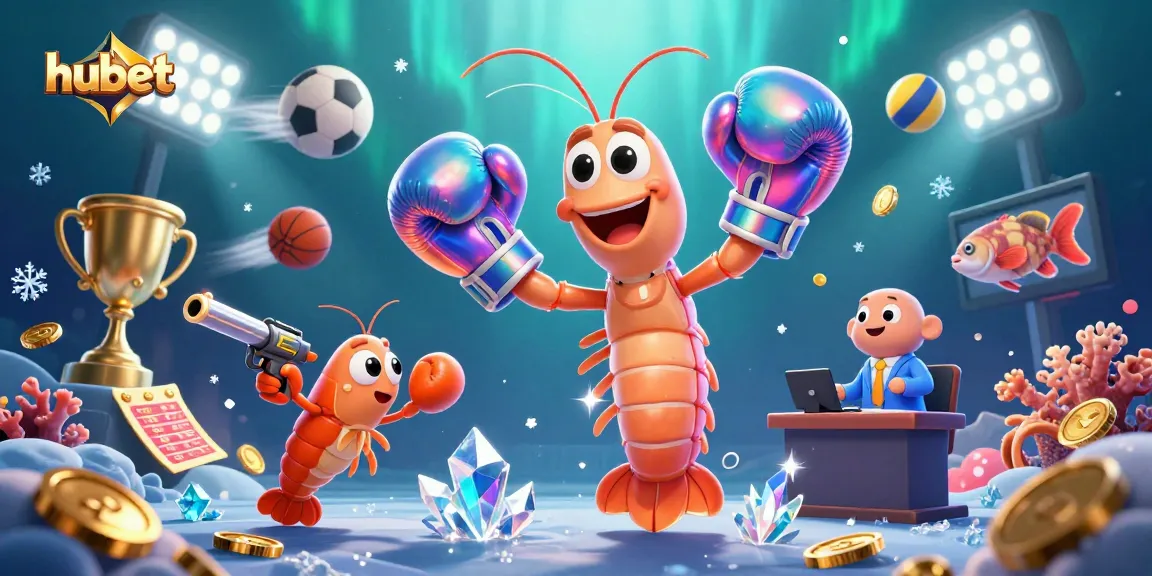 Engage with thrilling hubet casino gameplay featuring vibrant shrimp characters and dynamic sports elements.