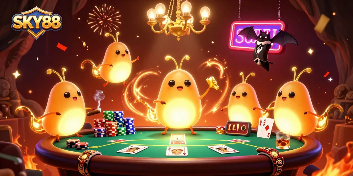 Experience thrilling gameplay at SKY88 with a vibrant casino illuminated by glowing creatures.