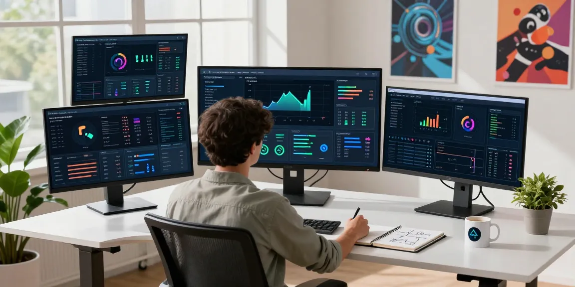 Advanced ai detector workspace with data analyst analyzing AI detection metrics.