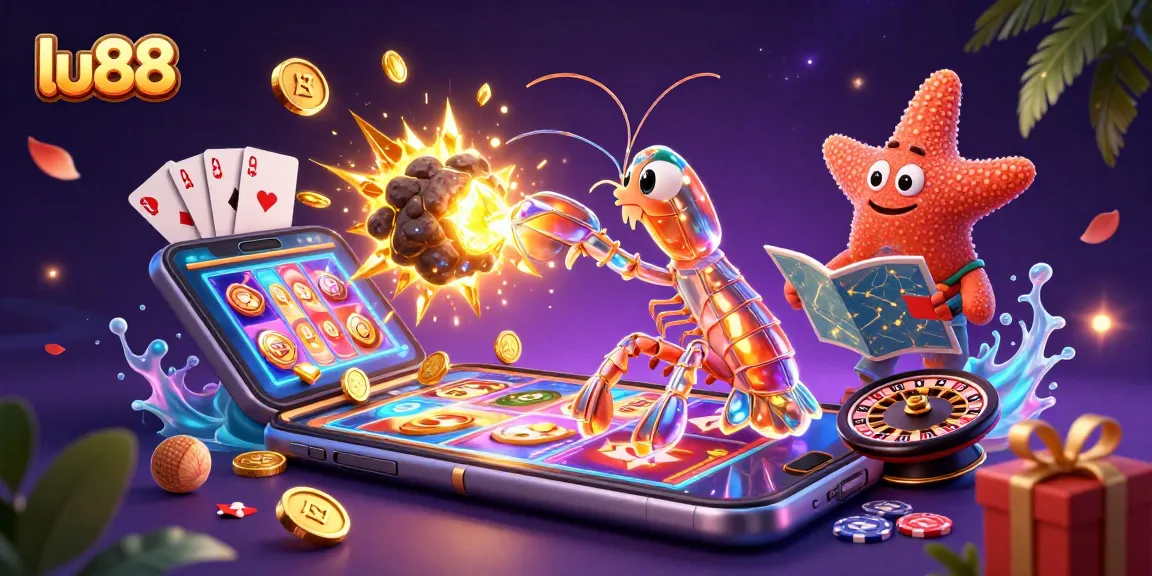 Engage with exciting gaming experiences at lu88 as a mantis shrimp breaks apart an asteroid, revealing golden treasures.