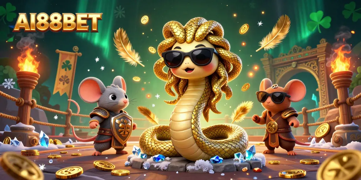 Experience thrilling gameplay with AI88BET as Medusa and a warrior mouse immerse in a vibrant, detailed casino scene.