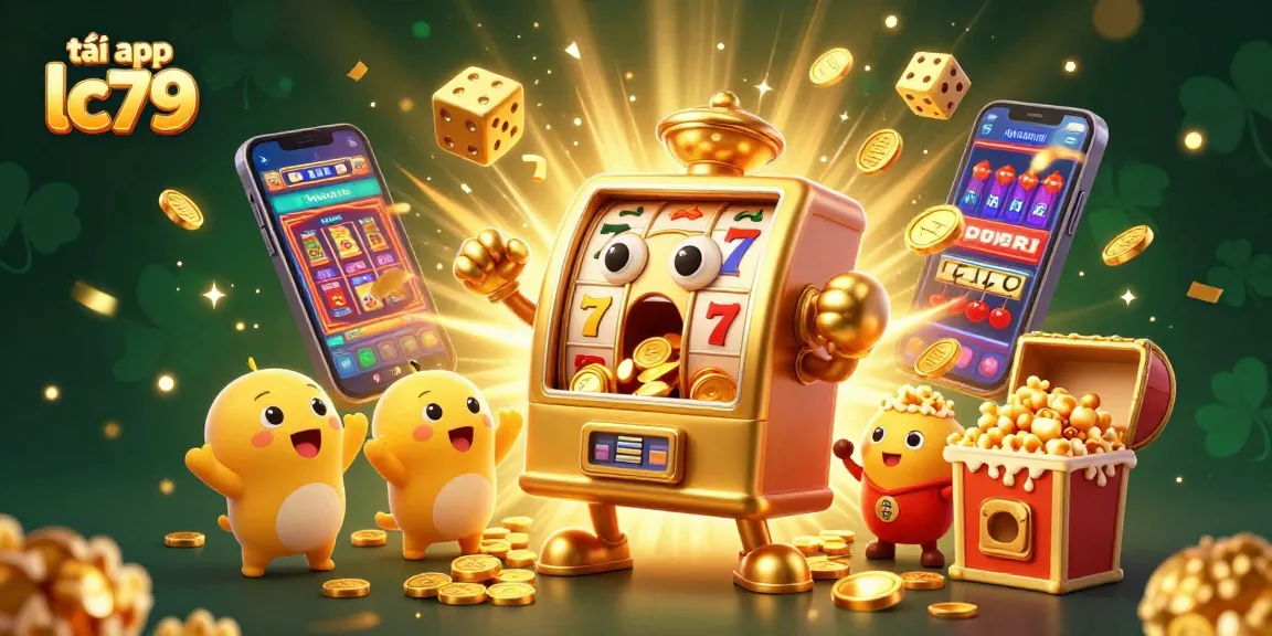 Tải app lc79 và tận hưởng những phần thưởng lớn, với hình ảnh máy đánh bạc vàng ngạc nhiên trong khoảnh khắc chiến thắng.