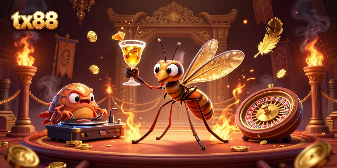 Experience the vibrant energy of tx88 with unique casino characters and game elements in a dynamic illustration.