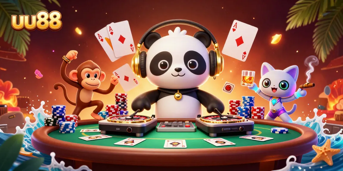 Join the action at uu88 with this vibrant 3D illustration showcasing an energetic casino scene filled with poker chips and excitement.