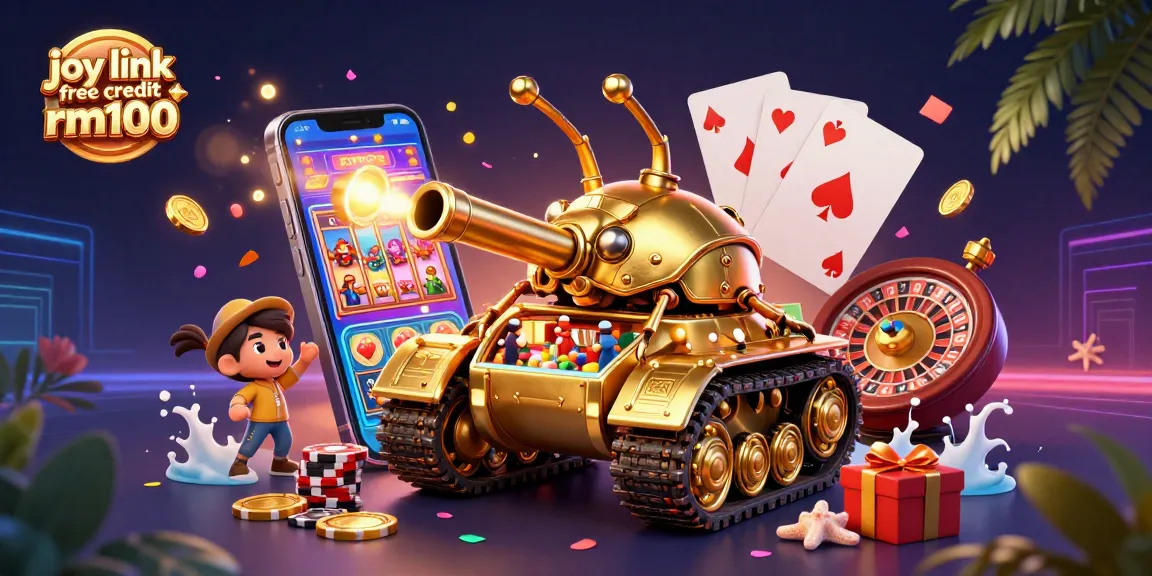 Experience excitement with joy link free credit rm100 in a vibrant 3D casino scene filled with dynamic gaming elements.