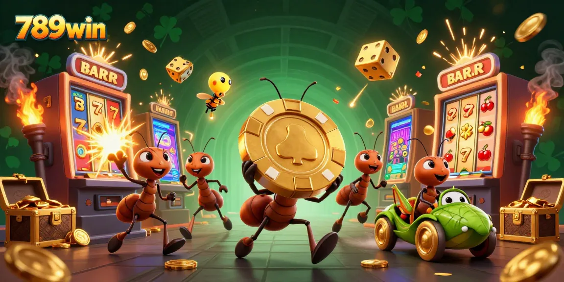 Experience 789win as ants embark on a thrilling heist with a giant poker chip amidst exploding jackpots.