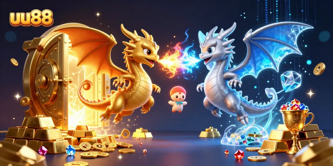 Experience thrilling gameplay at uu88 with vibrant dragons amidst gold and jewels in a dynamic casino world.