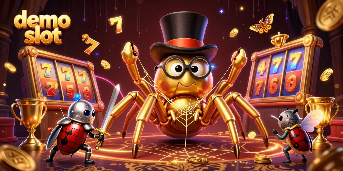 Engage with demo slot games as a giant golden tarantula weaves a web of excitement among casino pillars.