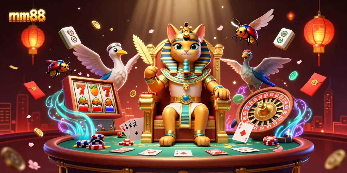 Engage in thrilling gameplay at mm88 with a vibrant casino scene featuring cards and chips.