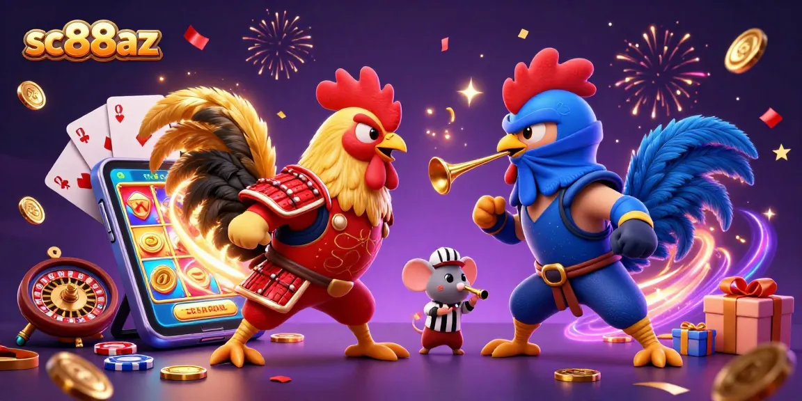 Engage with thrilling casino action featuring sc88az where roosters clash amidst vibrant game elements and festive energy.