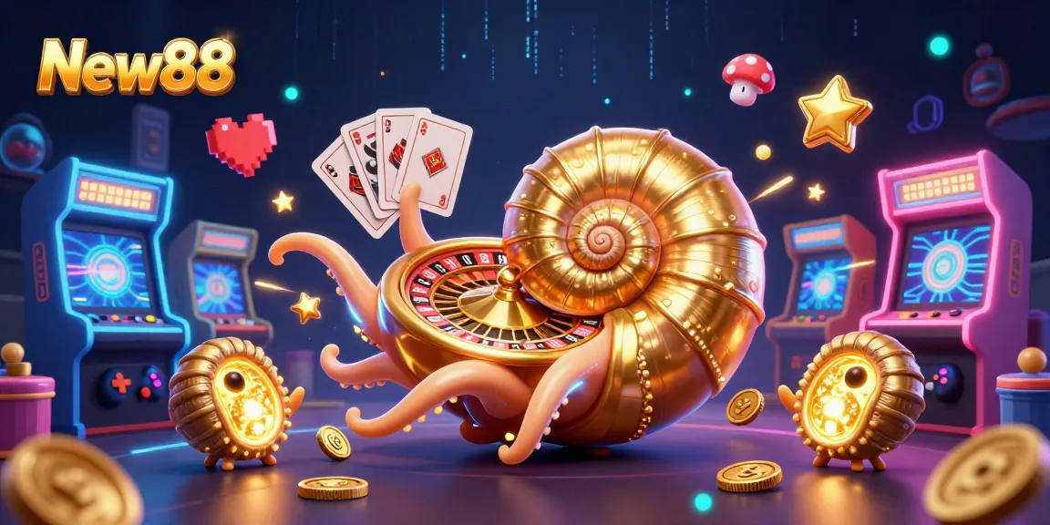 Engage with New88's vibrant online casino experience featuring 3D animated characters and dynamic game elements.