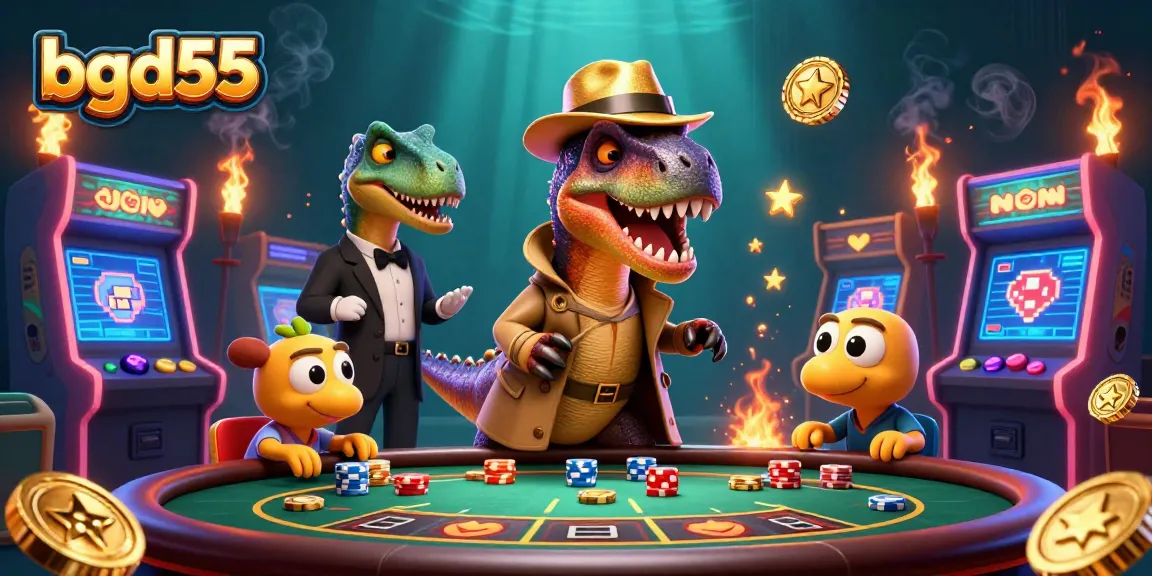 bgd55 engages players with a thrilling blackjack scene featuring unique cartoon dinosaurs.
