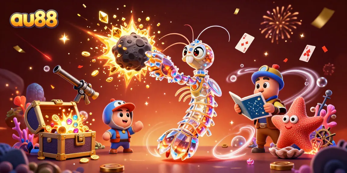 Engage in exhilarating gaming at au88, featuring vibrant characters amidst a festive underwater casino.