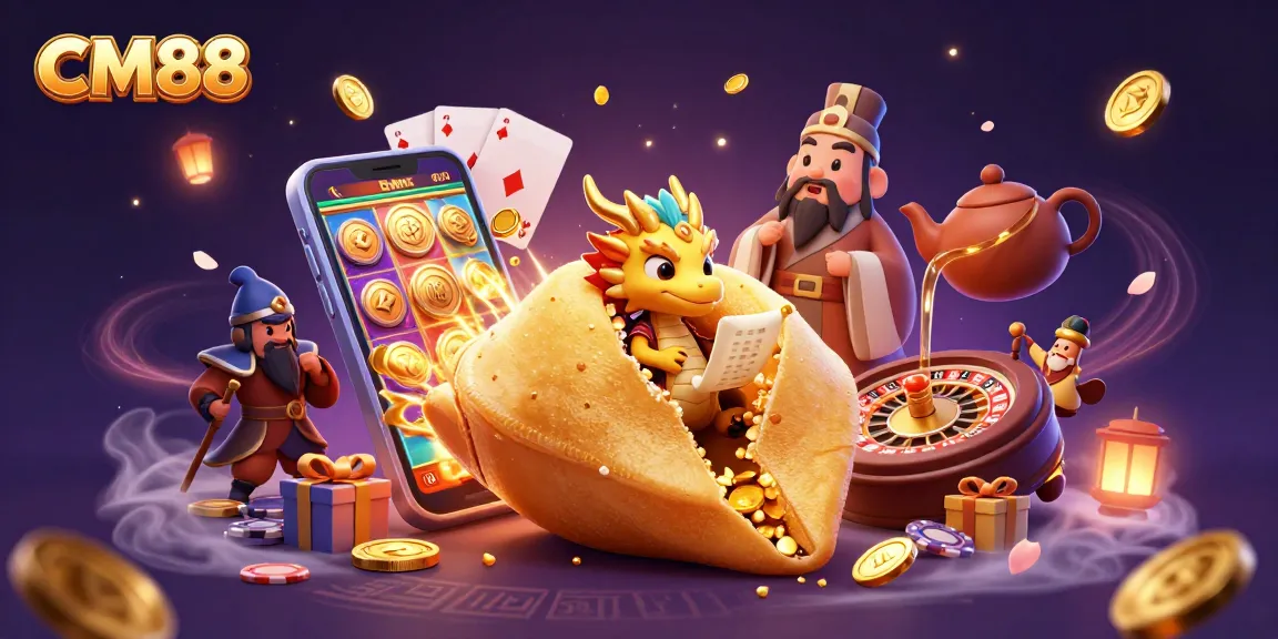 Experience thrilling gameplay at CM88 with a dynamic scene of fortune and chance in this casino illustration.
