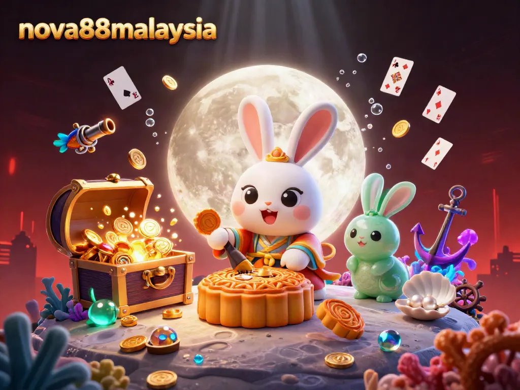 Experience excitement with nova88malaysia as a cartoon moon rabbit reveals poker chips.
