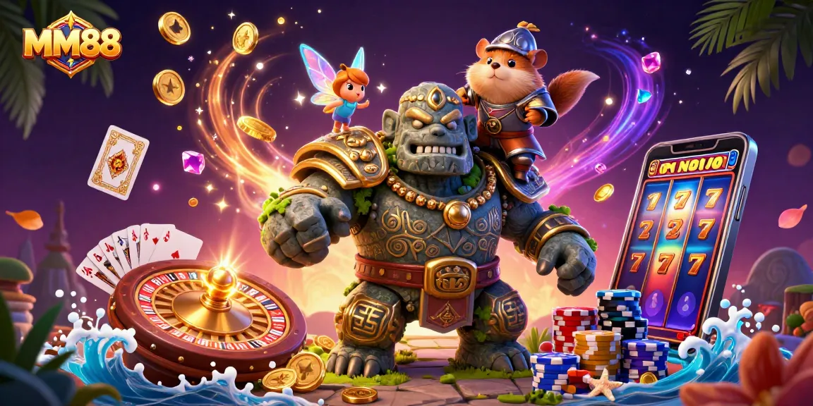 Engage with exciting gaming at MM88, featuring dynamic casino characters and vibrant action.