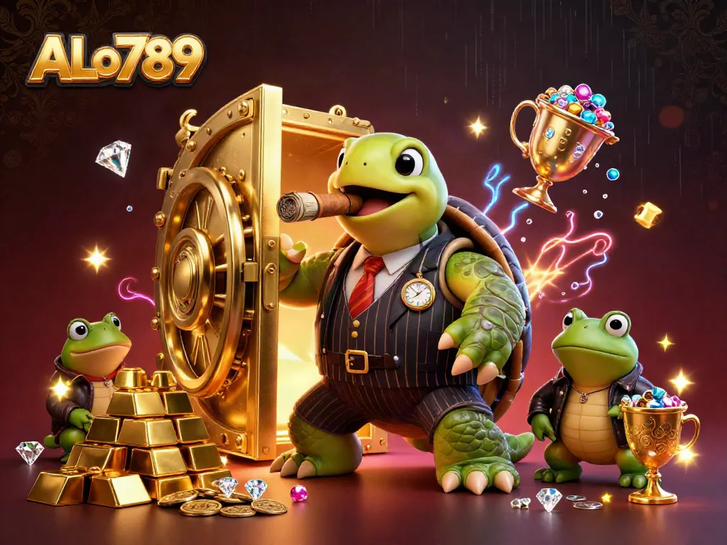 Engage with ALo789's lively casino atmosphere featuring cartoon characters among treasure.