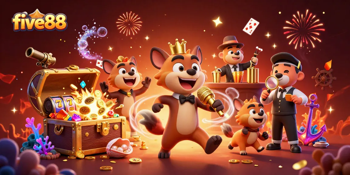 Experience the excitement of five88 at a comedy casino club with lively hyenas performing and mixing drinks.