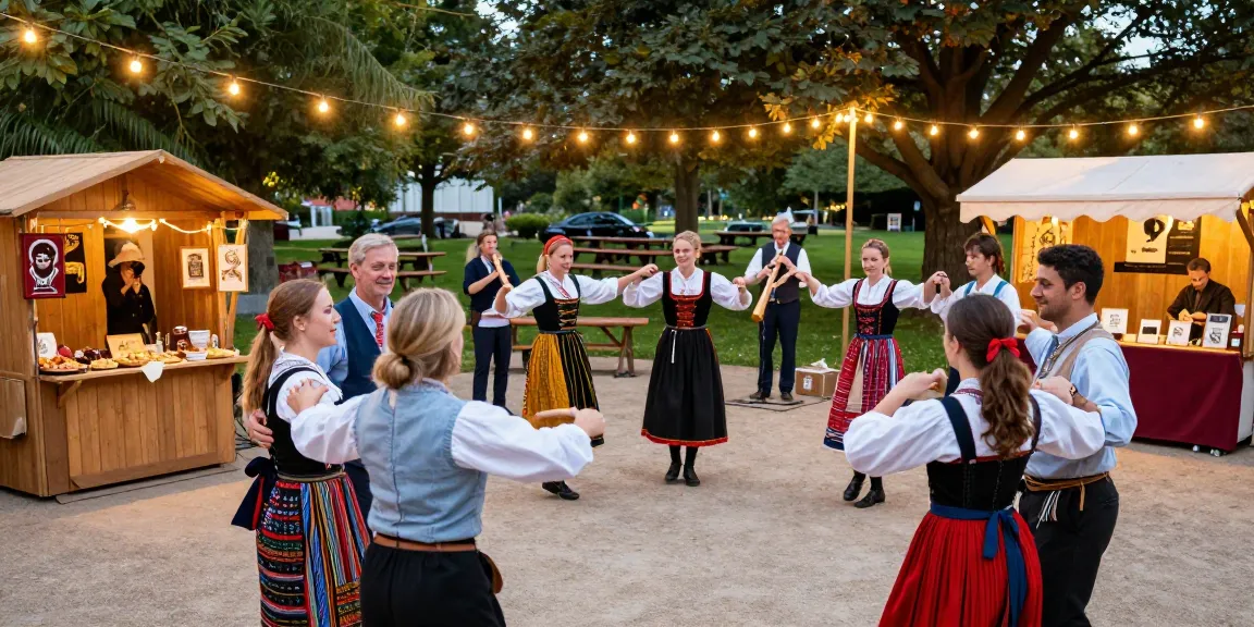 Friends celebrating at a vibrant outdoor festival with m98 true wallet showcasing local Breton culture.