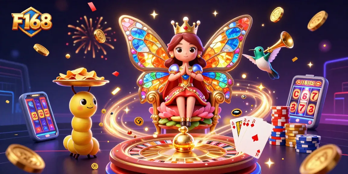 Engage with F168's fun-filled casino atmosphere featuring vivid characters and colorful game elements.