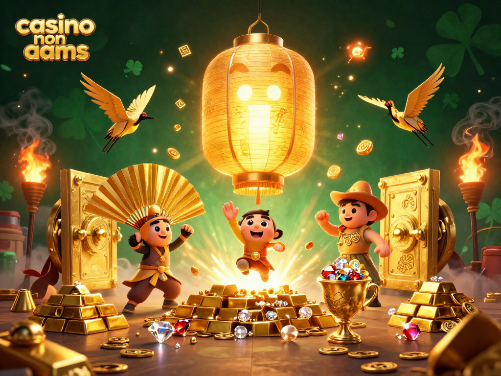 Gioca al casino non aams immerso in un'illustrazione 3D di lusso con simboli fortunati e tesori scintillanti.