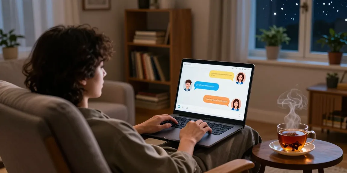 Engaging hot chat AI interaction in a cozy home setting with warm lighting.