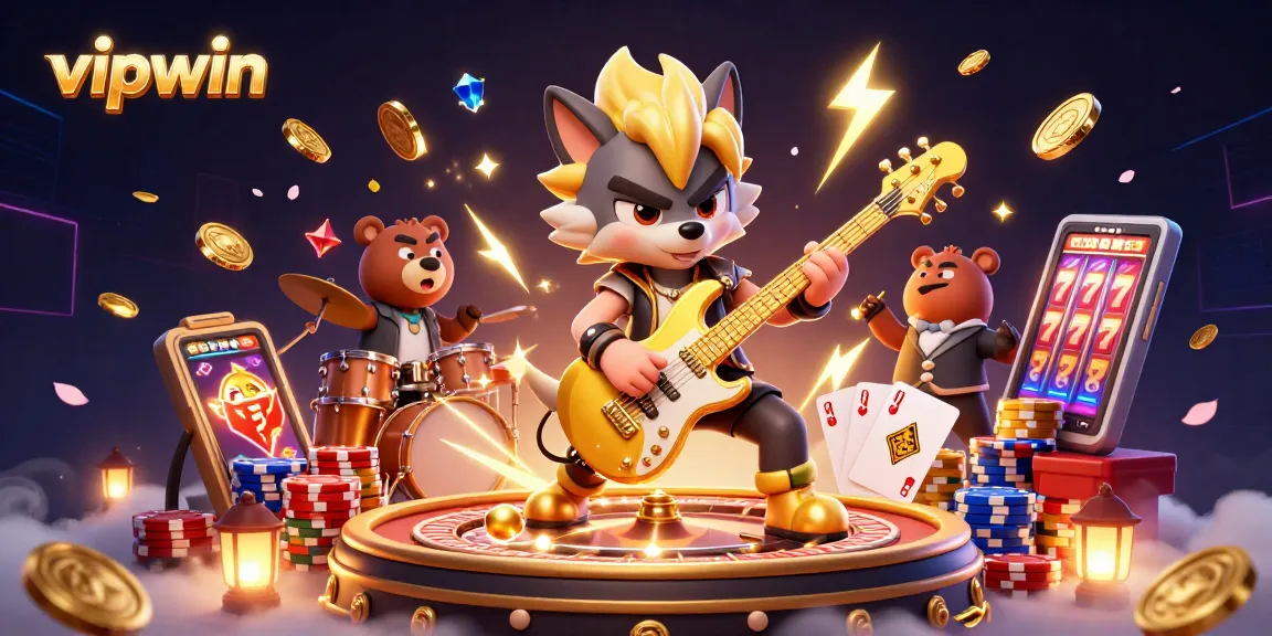 Experience the thrill of winning at vipwin with vibrant casino elements and energetic characters.