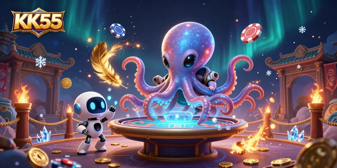 Experience thrilling gameplay with KK55's vibrant casino scene featuring unique alien characters and dynamic slot elements.