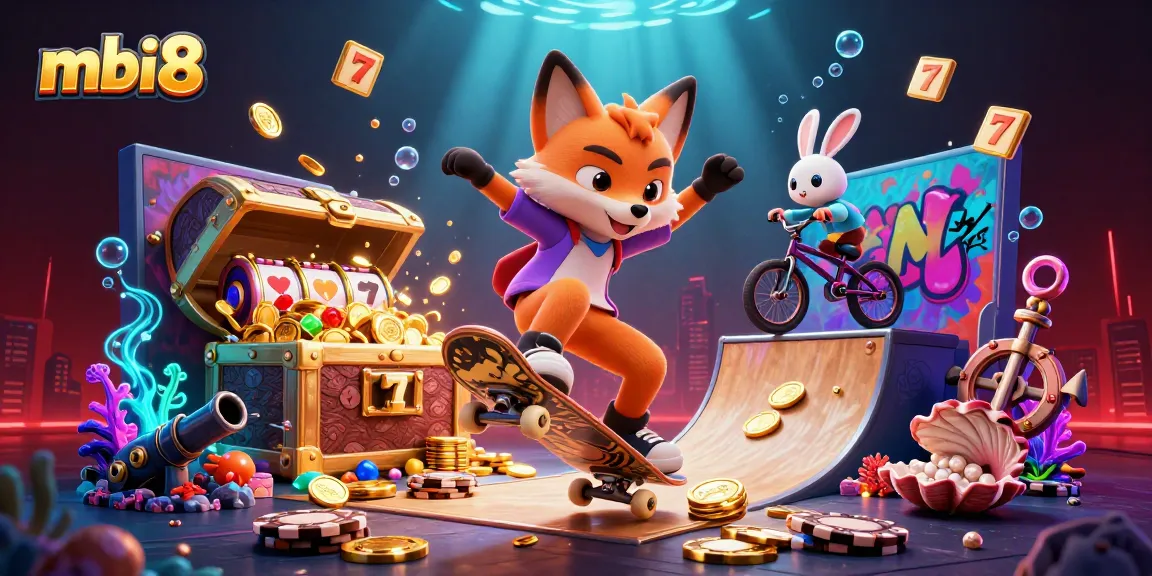 Experience thrilling kazino adventures with mbi8, featuring a fox and rabbit in a vibrant casino scene.