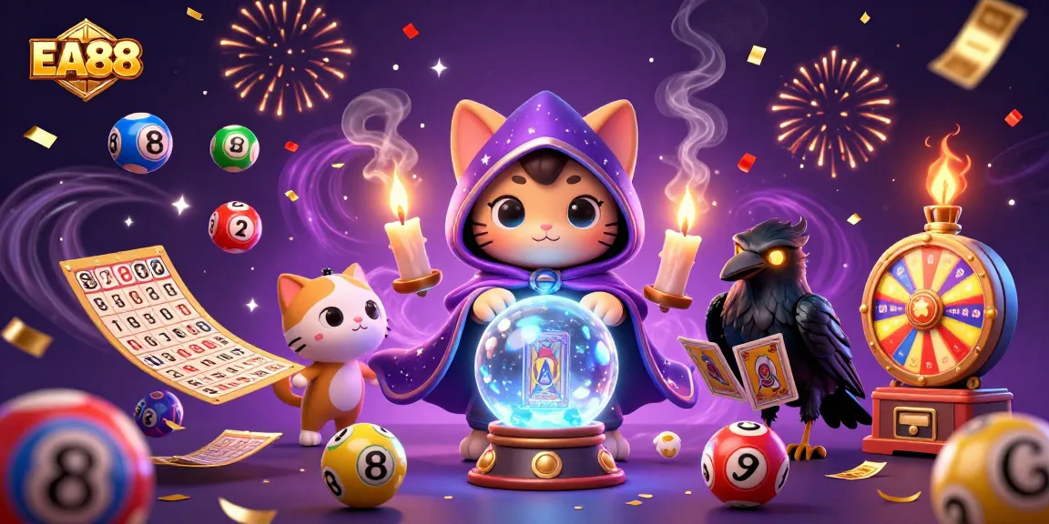 EA88 captures the thrill of lottery excitement with a mystic cat and vibrant game elements.
