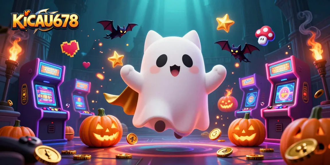KICAU678 gaming scene featuring a ghost cat and vampire bat in a haunted casino adventure