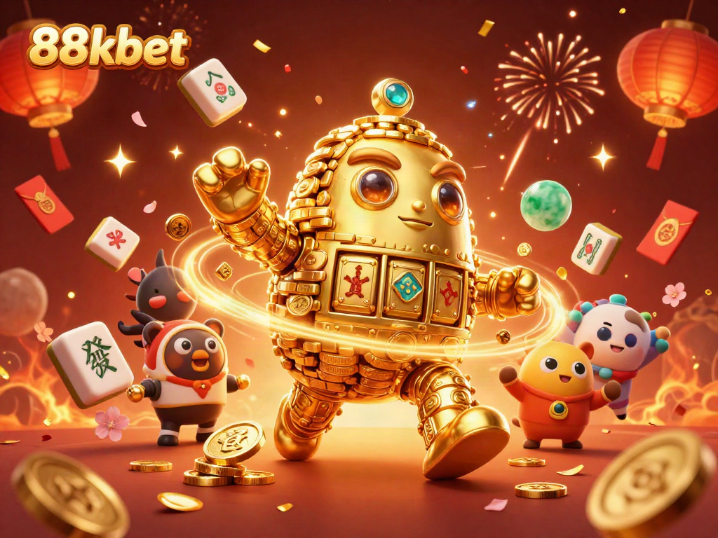 Experience winning with 88kbet's vibrant casino elements and 3D golem illustration.