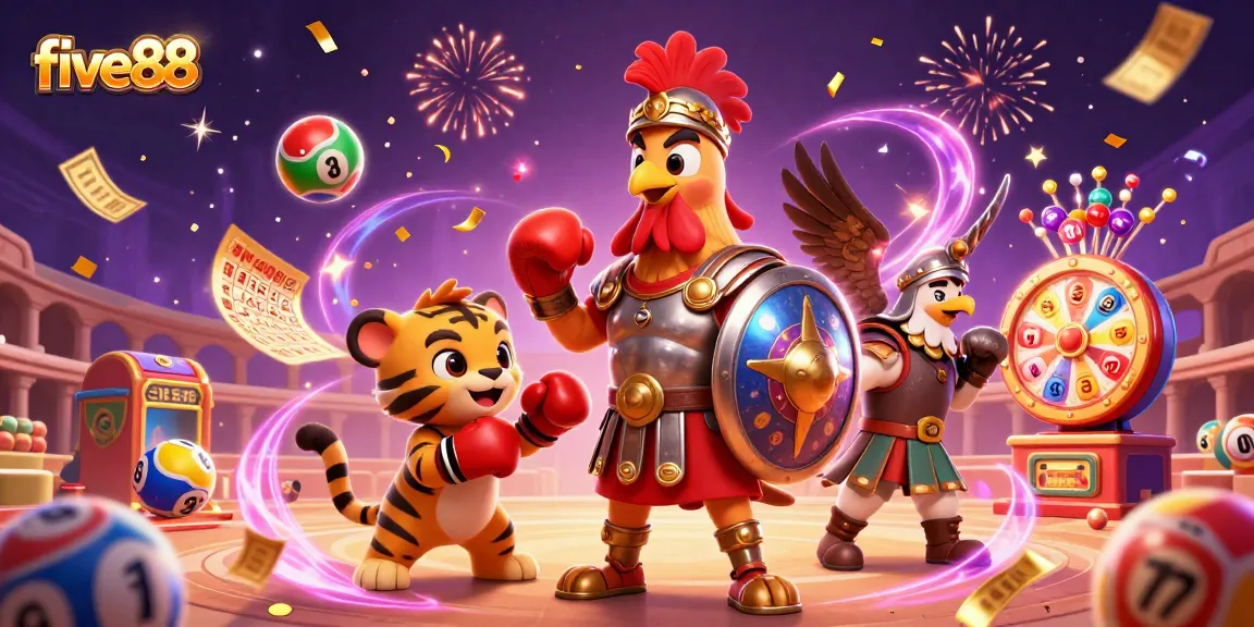 Experience the excitement of five88 with wins soaring amidst confetti and lottery magic.