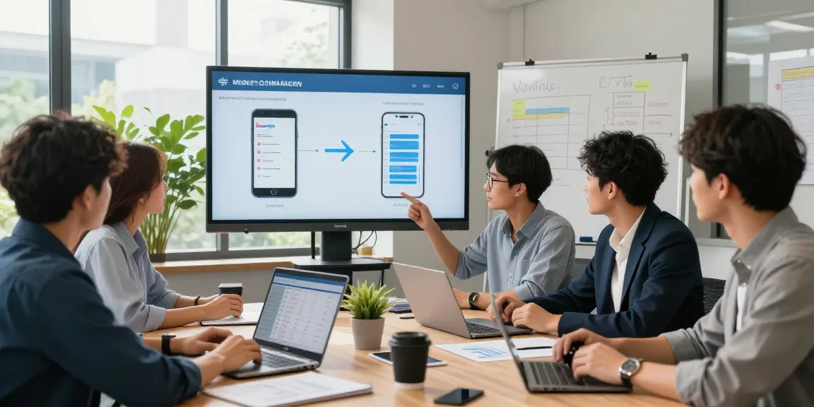 Team collaborating on business mobile comparison UK plans in a modern office.