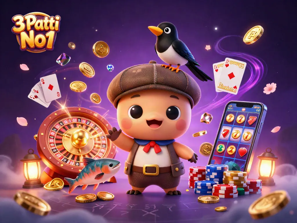 Experience real money gaming with 3 Patti No1 as cartoon characters engage in a lively casino atmosphere.