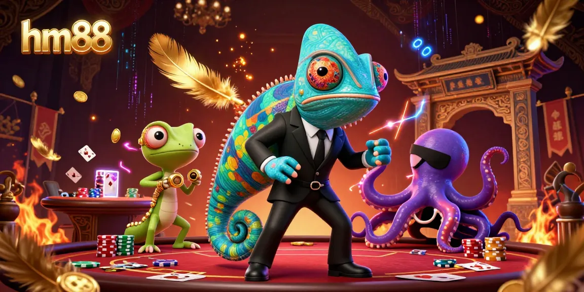 Experience the thrill of hm88 with a colorful casino showdown featuring a secret agent chameleon.