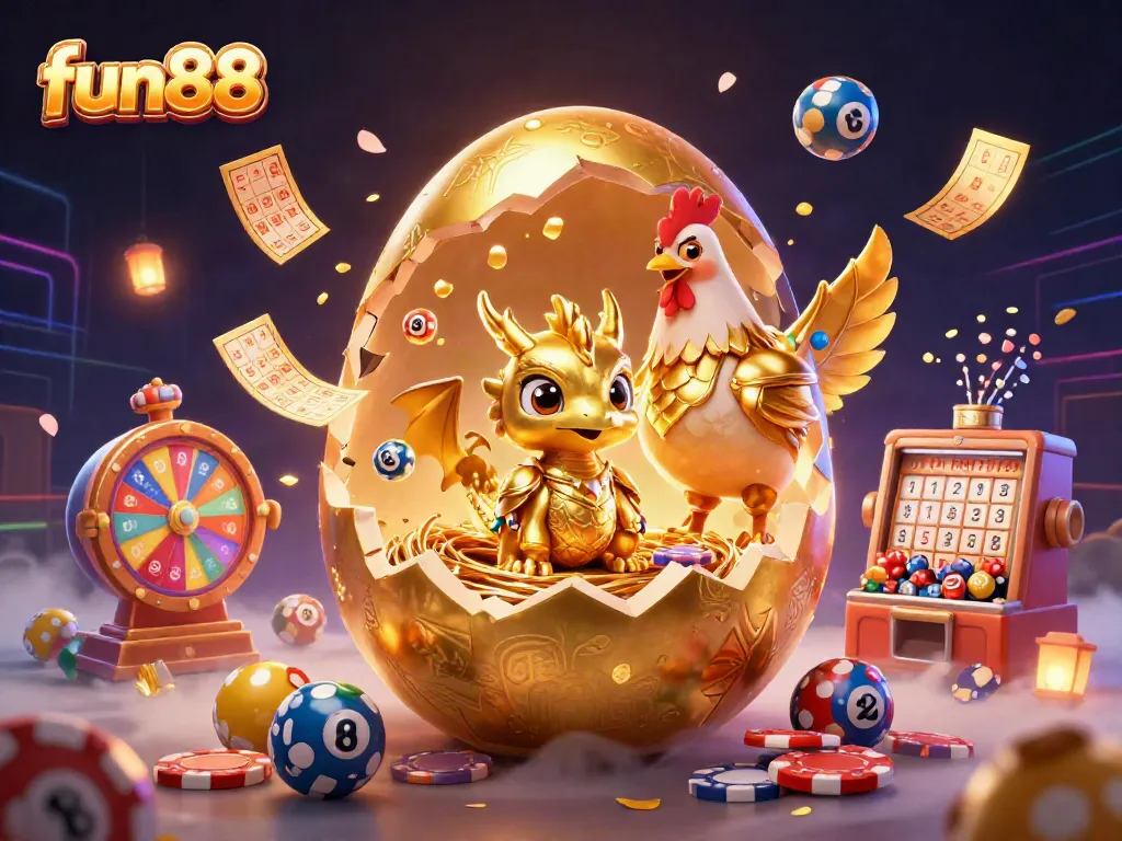 Engage with fun88's vibrant gaming experience featuring golden elements and exciting lottery themes.