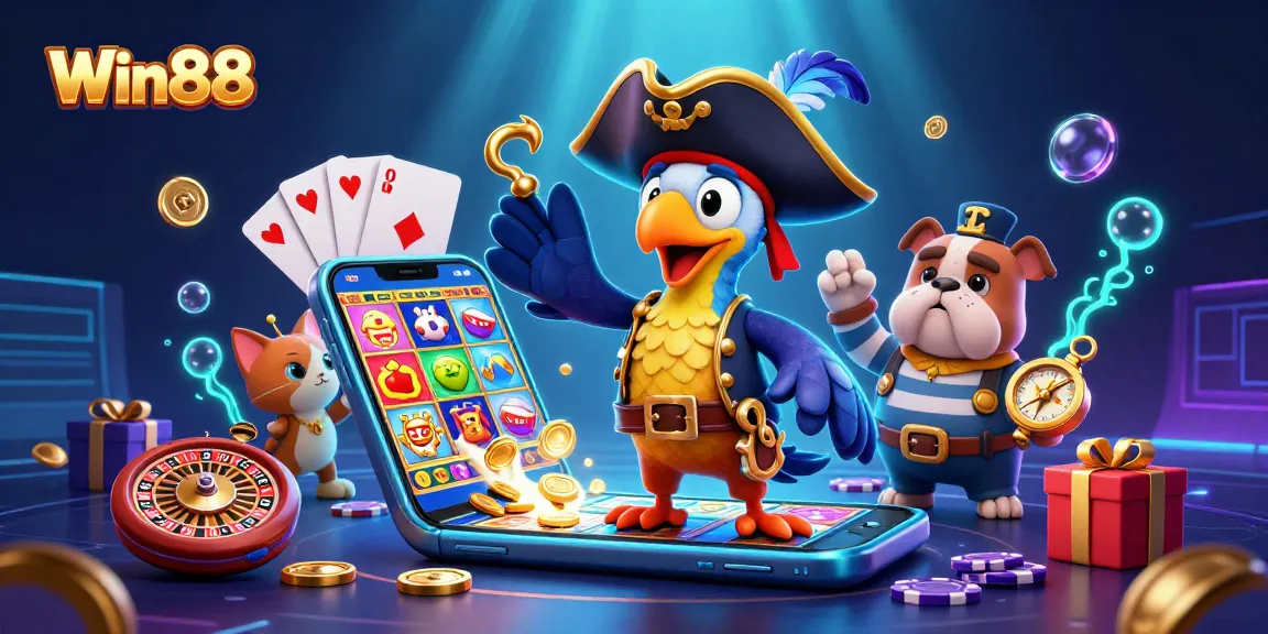 Win88 showcases engaging pirate-themed slot adventure featuring vibrant casino elements.