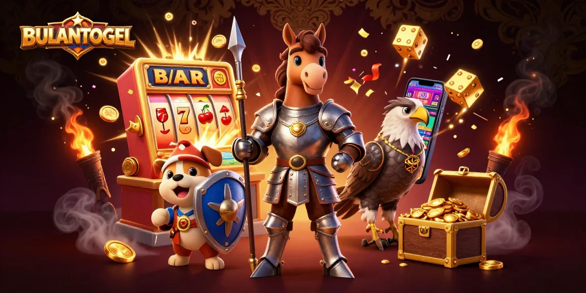 BULANTOGEL presents a thrilling 3D scene with a knight, squire, and falcon amidst vibrant casino elements