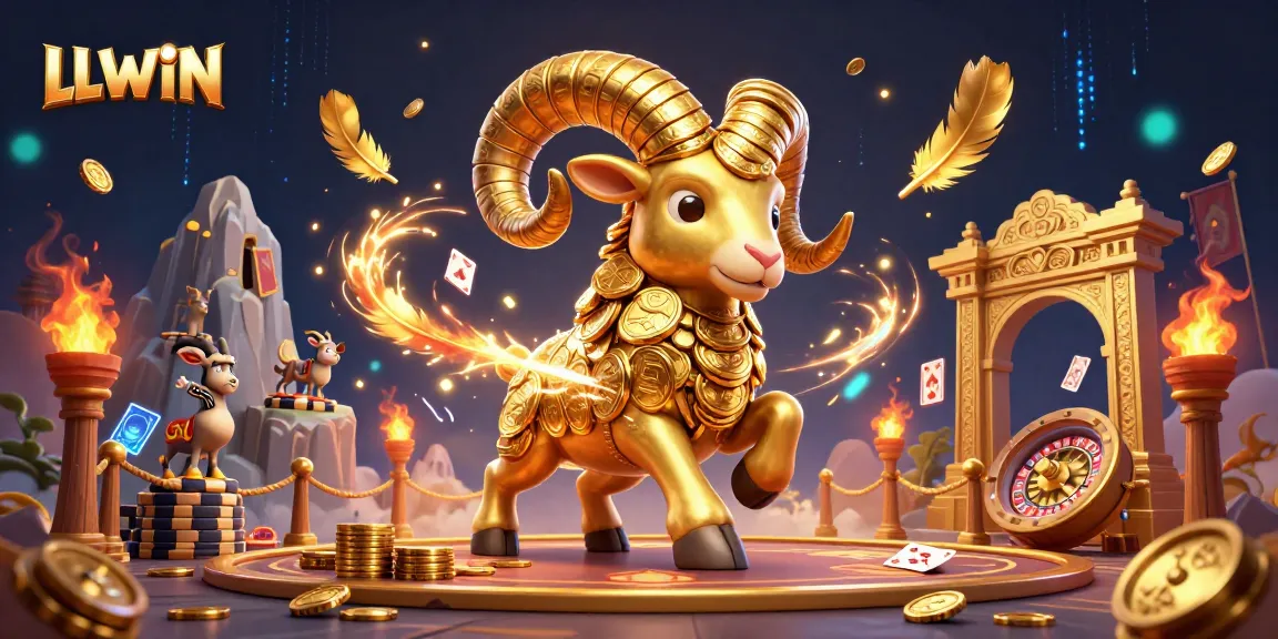 LLWIN engages players in a thrilling showdown with a golden ram charging at a casino gate.