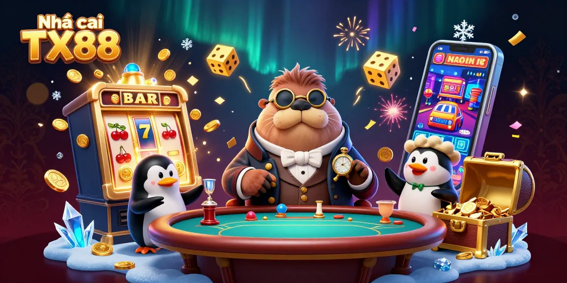 Experience the thrill with Nhà cái TX88's jolly walrus at a vibrant underwater poker table.