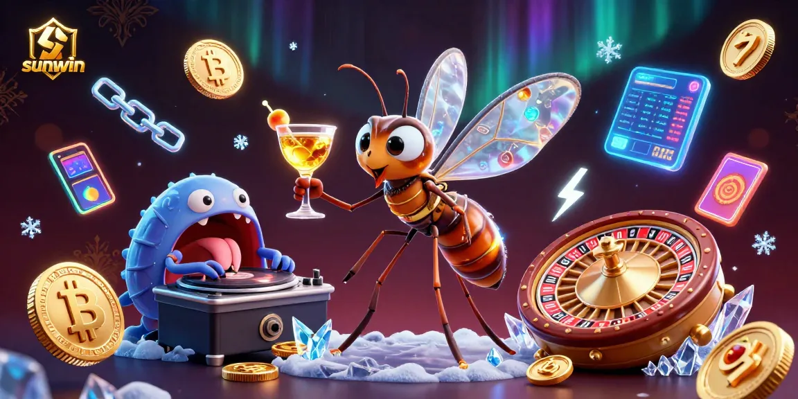 Experience the excitement of sunwin with a vibrant casino scene showcasing unique characters and crypto elements.