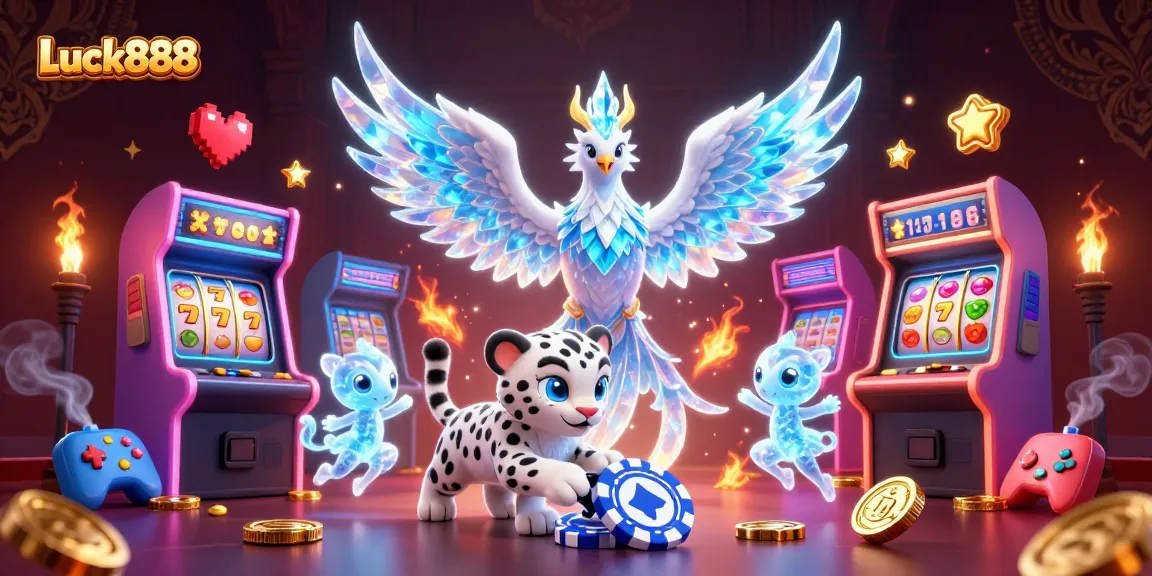 Engage in exciting gameplay at Luck888 with vibrant slot machines and animated casino charm.