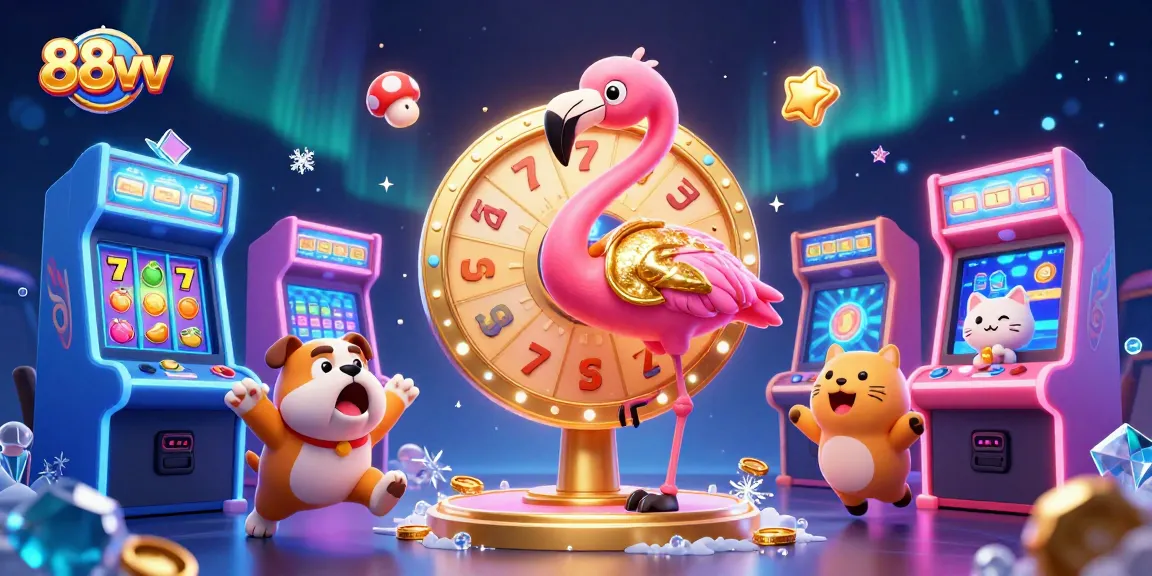 Engage players with the exciting prize wheel at 88vv in this vibrant 3D casino illustration.