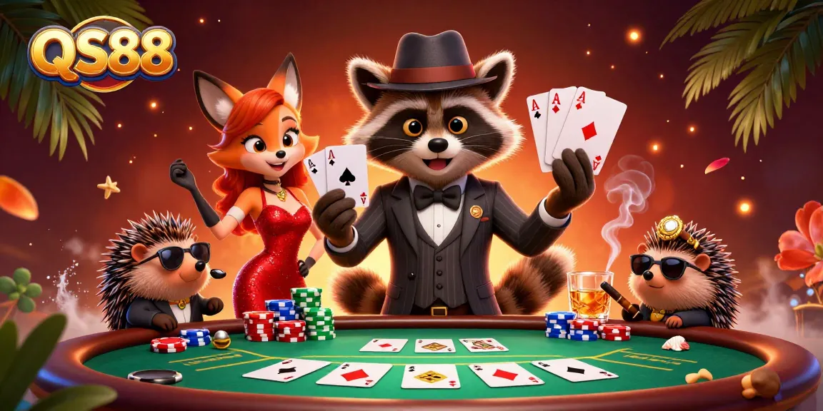 Experience high-stakes poker with QS88's vibrant characters and dynamic casino elements.