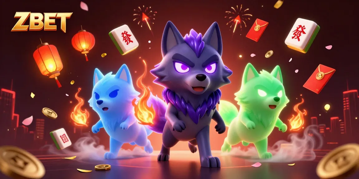 ZBET showcases a dynamic casino scene with spectral wolf characters and vibrant gaming elements.